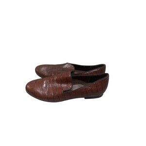 Born Leather Loafers Slip On Brown Croc Embossed Shoes Womens